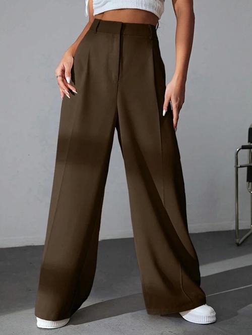 women solid high rise wide leg trouser - 21726965 - Very Small Image - 1
