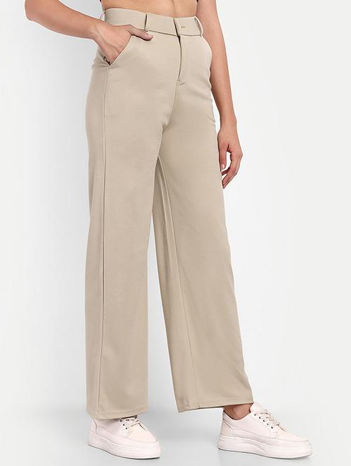 women solid high rise straight trouser - 21727121 - Very Small Image - 1