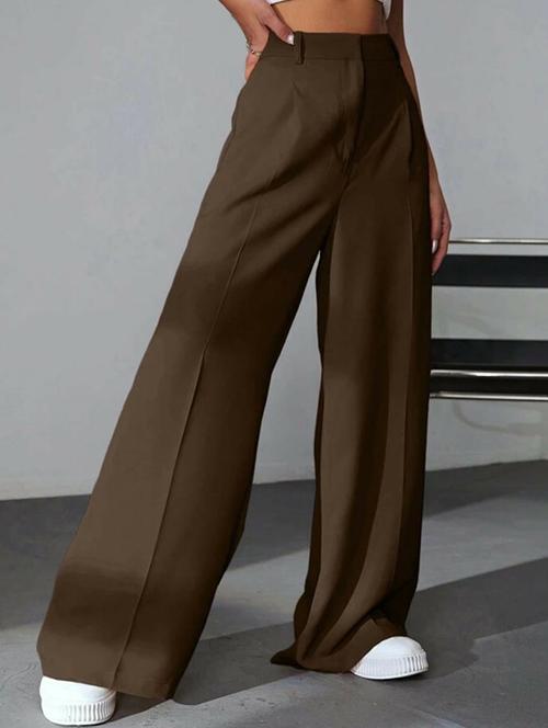 women solid high rise wide leg trouser - 21727254 - Very Small Image - 1