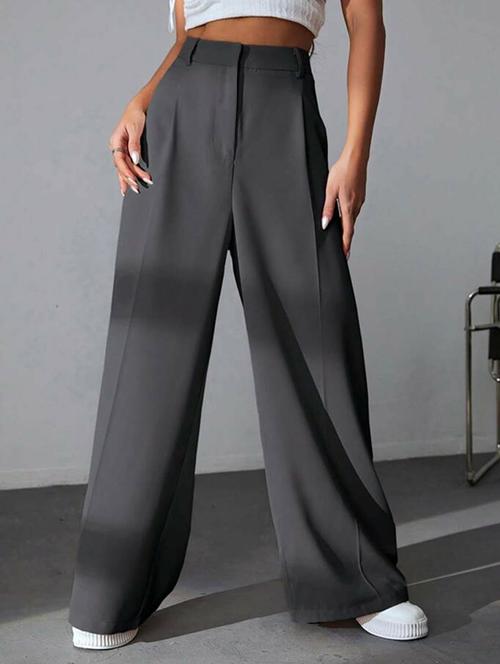 women solid high rise wide leg trouser - 21727271 - Very Small Image - 1
