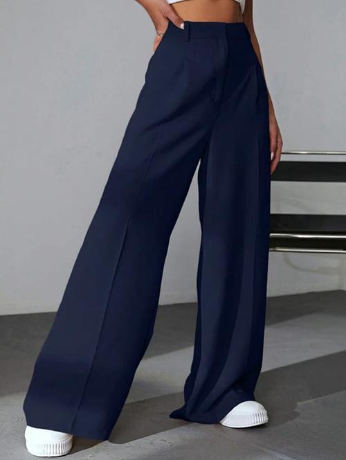 women solid high rise wide leg trouser - 21727287 - Very Small Image - 1