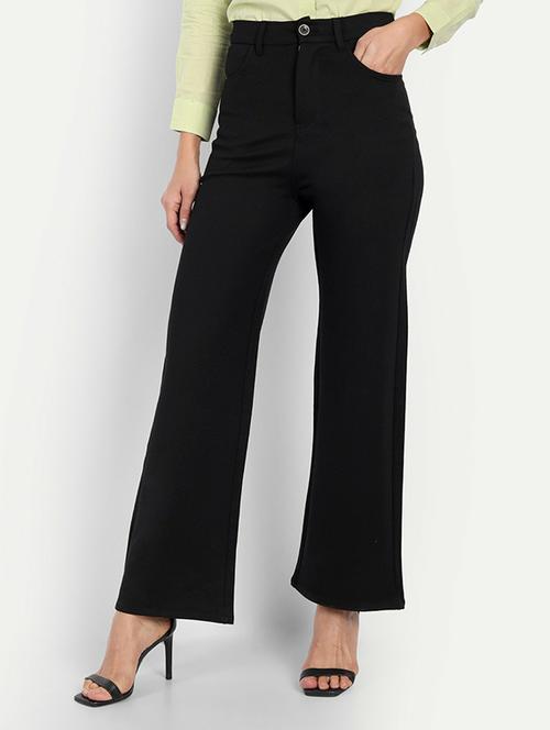women solid high rise straight trouser - 21727476 - Very Small Image - 1