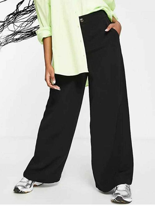 women solid high rise wide leg trouser - 21727488 - Very Small Image - 1