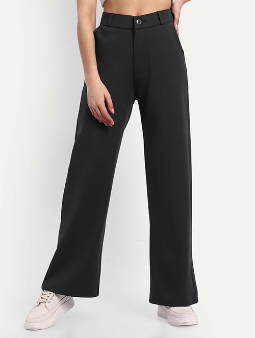 women solid high rise straight trouser - 21727507 - Very Small Image - 1