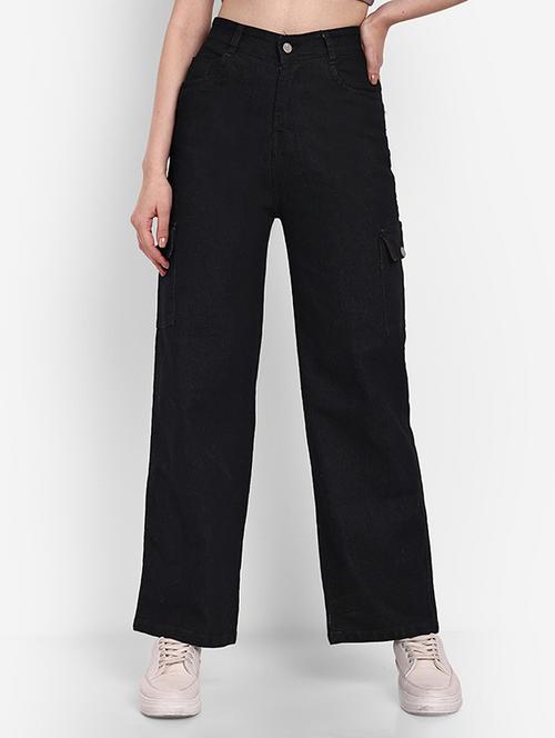 women solid high rise denim cargo - 21727636 - Very Small Image - 1