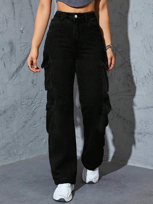women solid high rise denim cargo - 21727690 - Very Small Image - 1