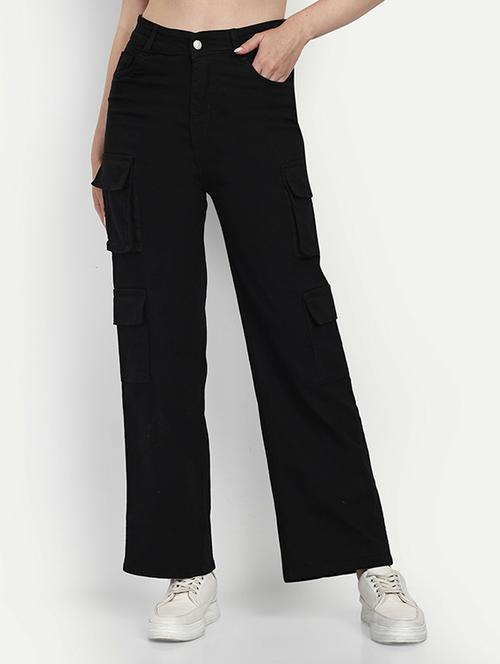 women solid high rise denim cargo - 21727694 - Very Small Image - 1