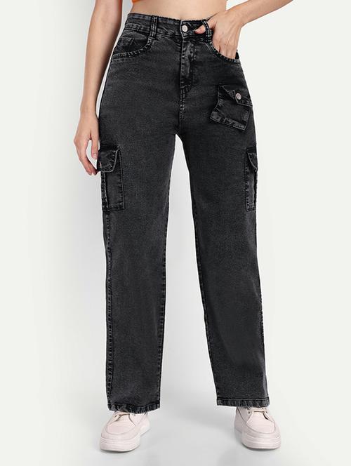 women solid high rise denim cargo - 21727704 - Very Small Image - 1