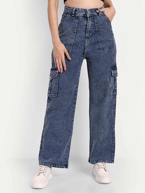 women solid high rise denim cargo - 21727826 - Very Small Image - 1