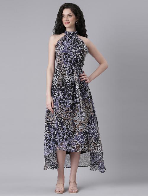 women printed halter neck high low dress - 21727987 - Very Small Image - 1