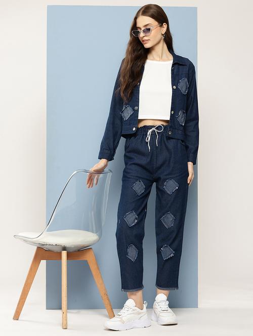 wome crop top and patched jacket with jeans  - 21728105 - Very Small Image - 1