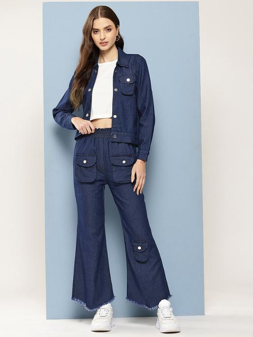 women solid crop top and jacket with jeans  - 21728107 - Very Small Image - 1