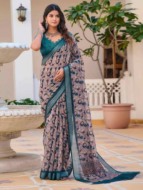 women printed casual wear saree with blouse - 21728347 - Very Small Image - 1