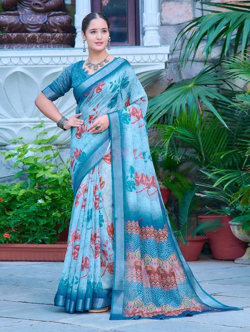 women printed casual wear saree with blouse - 21728359 - Very Small Image - 1