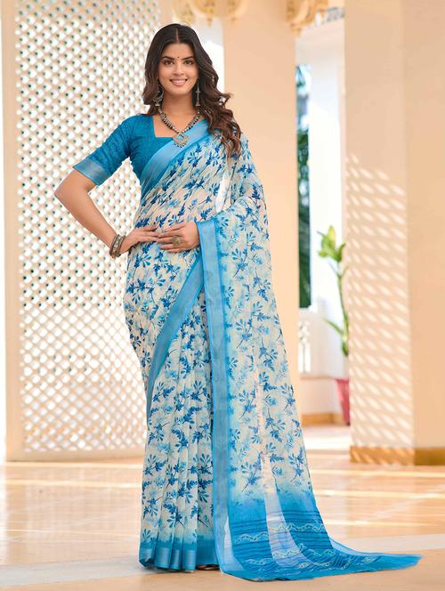 women printed casual wear saree with blouse - 21728368 - Very Small Image - 1