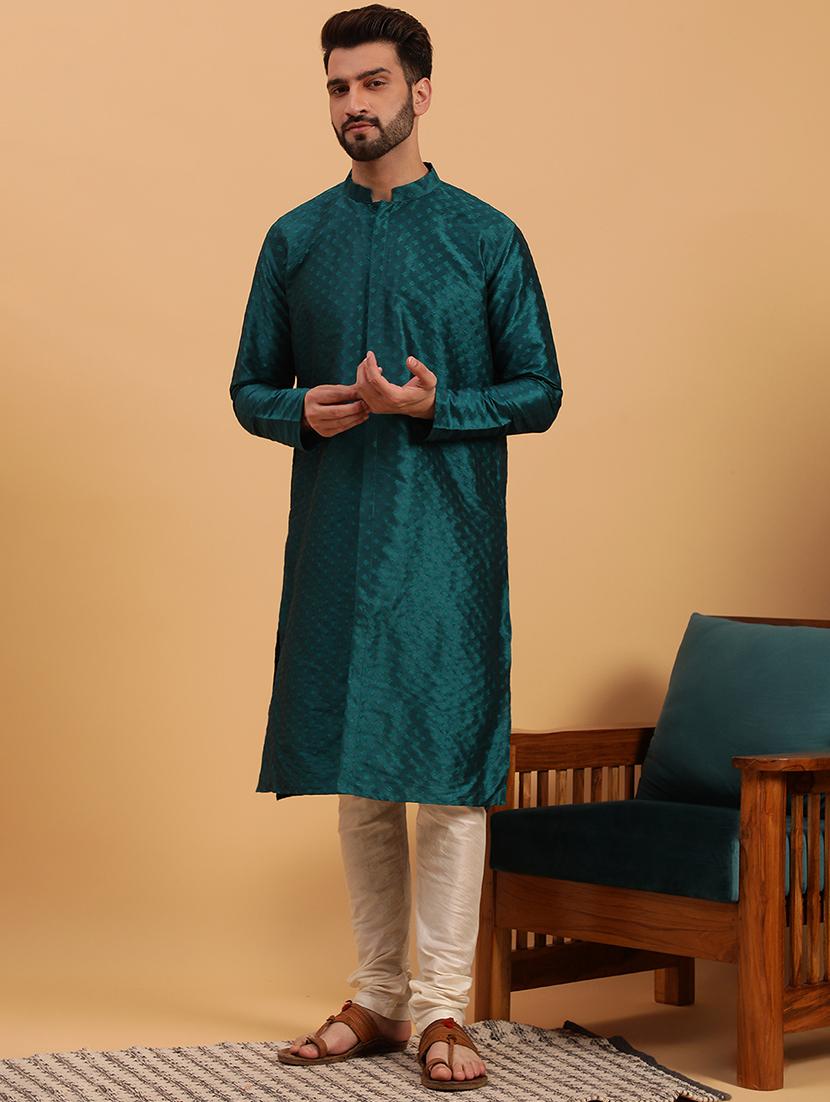 men mandarin neck self design kurta churidar set - 21728726 - Zoom Image - 0