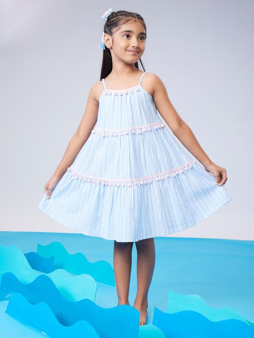 girls light blue square neck tiered dress - 21729198 - Very Small Image - 1