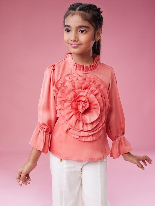 girls peach solid with work long sleeve top - 21729202 - Very Small Image - 1