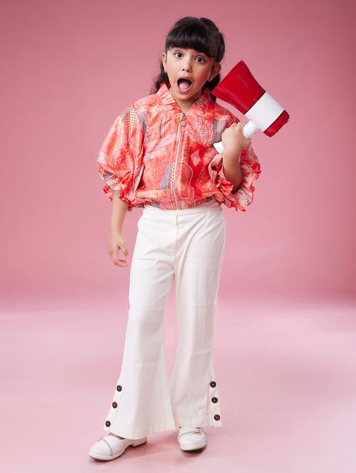 girls orange printed ruffle sleeve top - 21729203 - Very Small Image - 1