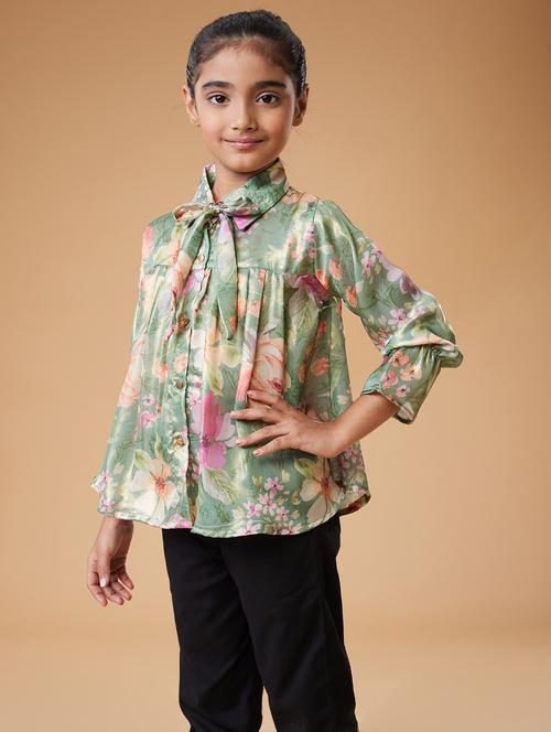 girls green floral printed top - 21729204 - Very Small Image - 1