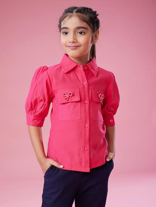 girls pink solid puff sleeve top - 21729211 - Very Small Image - 1