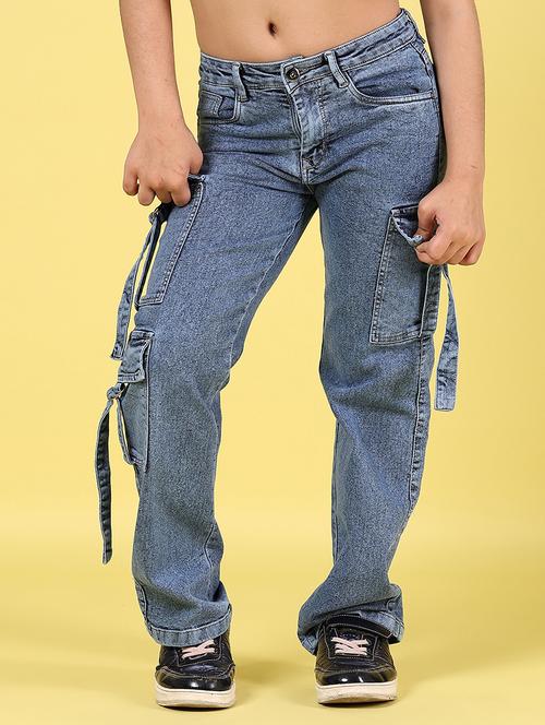 girls solid mid rise denim cargo - 21729320 - Very Small Image - 1