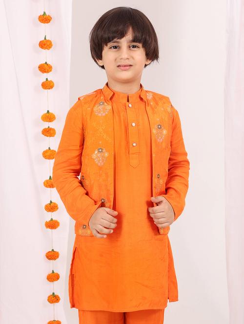 boys self designed kurta pyjama with nehru jacket - 21729368 - Very Small Image - 1