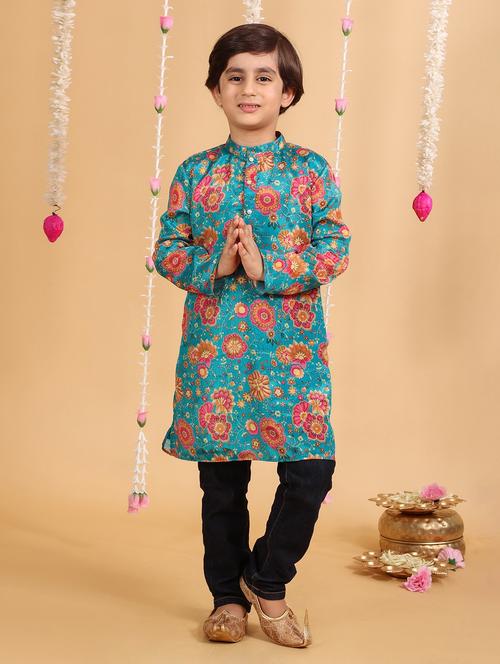 boys floral print long sleeve kurta  - 21729372 - Very Small Image - 1