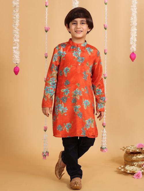 boys floral print long sleeve kurta  - 21729373 - Very Small Image - 1