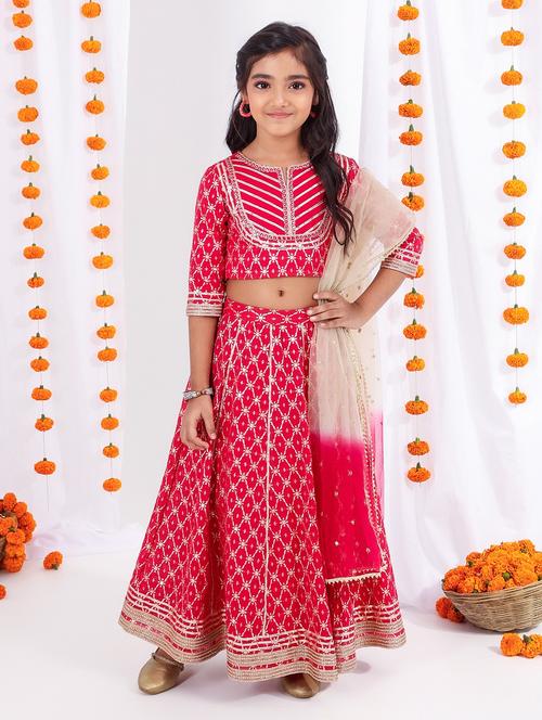 girls pink self design lehenga choli with dupatta - 21729404 - Very Small Image - 1