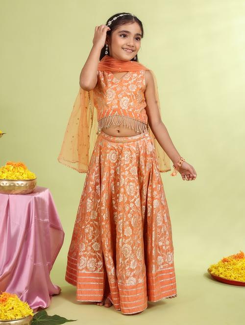 girls oarnge self design lehenga choli with dupatta - 21729407 - Very Small Image - 1