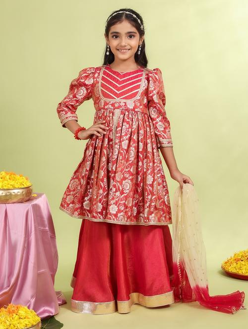 girls red self design lehenga choli with dupatta - 21729408 - Very Small Image - 1