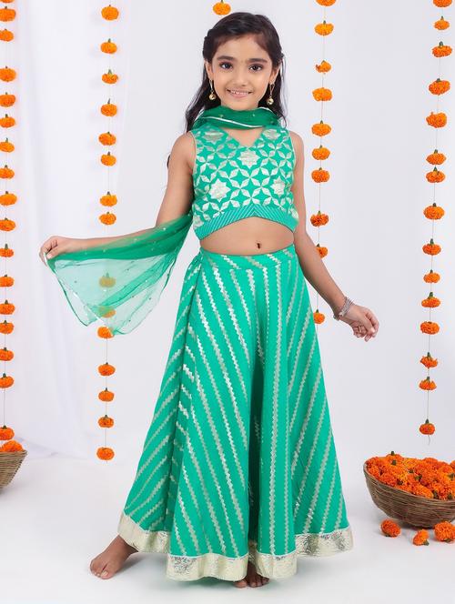 girls green self design lehenga choli with dupatta - 21729411 - Very Small Image - 1