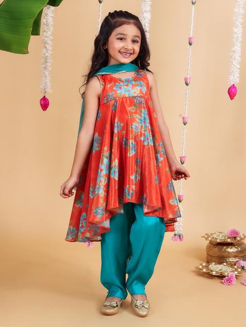girls floral kurta salwar set with dupatta - 21729425 - Very Small Image - 1