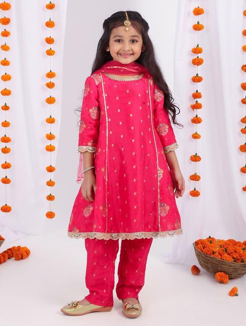 girls self design kurta pant set with dupatta - 21729429 - Very Small Image - 1
