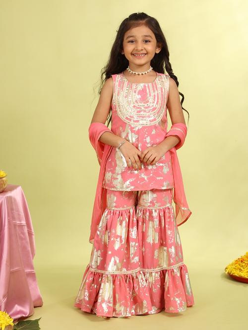 girls printed kurta sharara set with dupatta - 21729430 - Very Small Image - 1