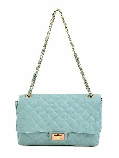 Women Light Blue Solid Quilted Sling Bag - 21729572 - Very Small Image - 1