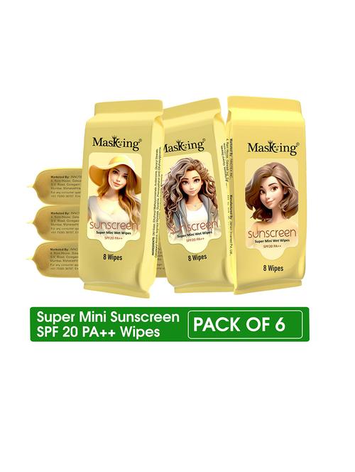 masking sunscreen - spf 20 pa++ super mini uv, uva & uvb protection wipes for toned & glowing skin (6 pack) - 21729690 - Very Small Image - 1