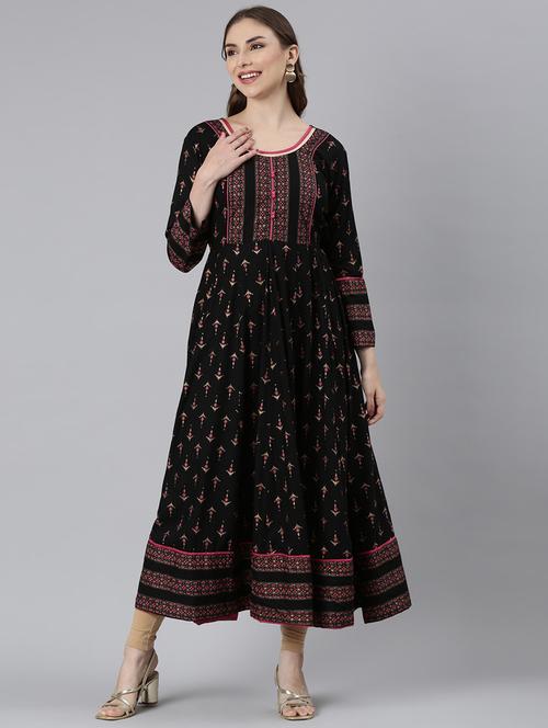 women round neck printed anarkali kurta - 21729703 - Very Small Image - 1