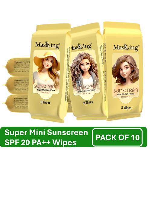 masking sunscreen - spf 20 pa++ super mini uv, uva & uvb protection wipes for toned & glowing skin (10 pack) - 21729857 - Very Small Image - 1