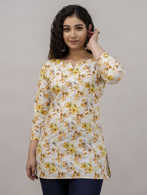 women floral three quarter sleeve straight kurti - 21729860 - Very Small Image - 1