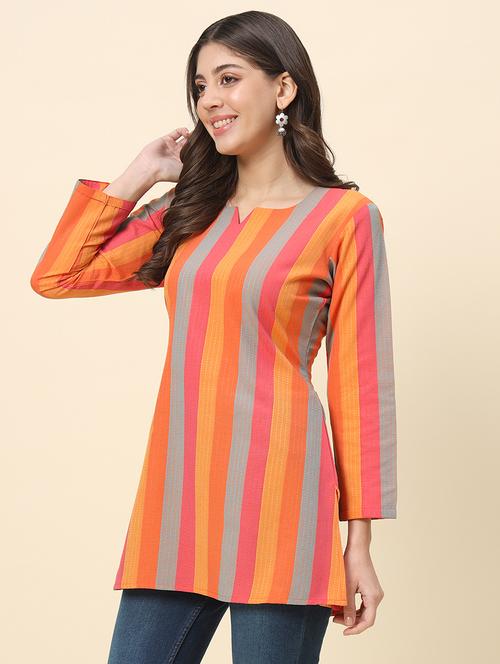 women stripedthree quarter sleeve straight kurti - 21729866 - Very Small Image - 1