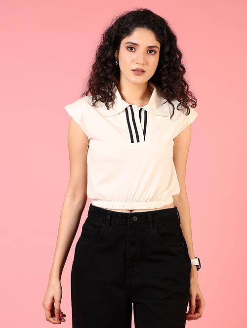 women solid sleeveless crop polo t-shirt - 21729932 - Very Small Image - 1