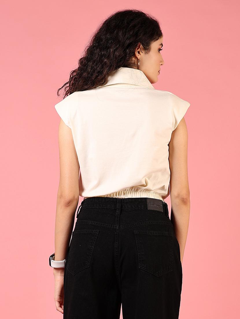 women solid sleeveless crop polo t-shirt - 21729932 - Zoom Image - 2