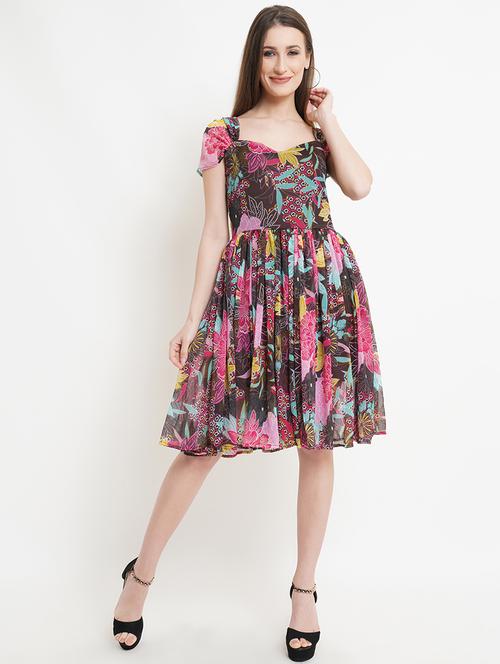 women floral print short sleeves fit & flare dress - 21730186 - Very Small Image - 1