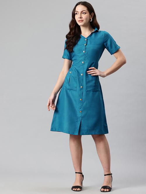 women solid collared shirt dress - 21730244 - Very Small Image - 1