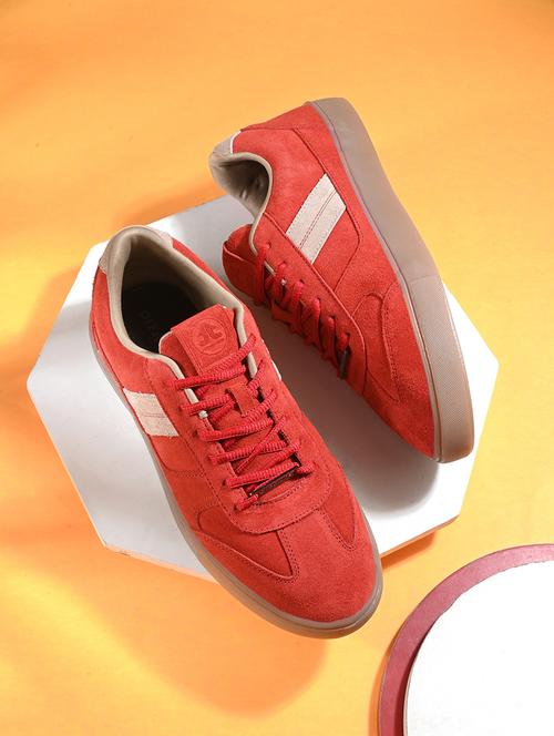 men solid red lace up sneaker - 21730706 - Very Small Image - 1