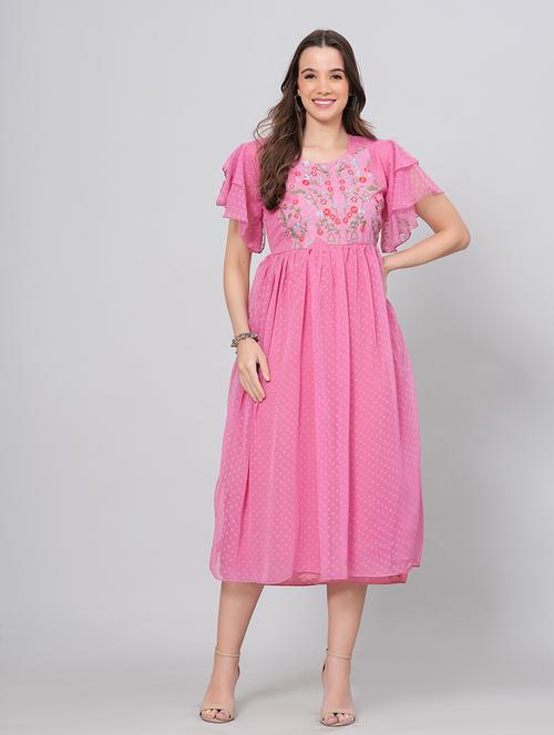 women embroidered ruflfled sleeves fit & flare dress - 21730871 - Very Small Image - 1