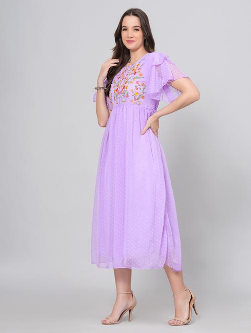 women embroidered ruflfled sleeves fit & flare dress - 21730872 - Very Small Image - 1