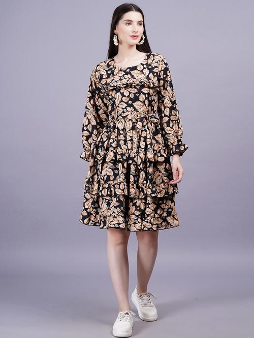 women printed puff sleeves layered dress - 21730875 - Very Small Image - 1